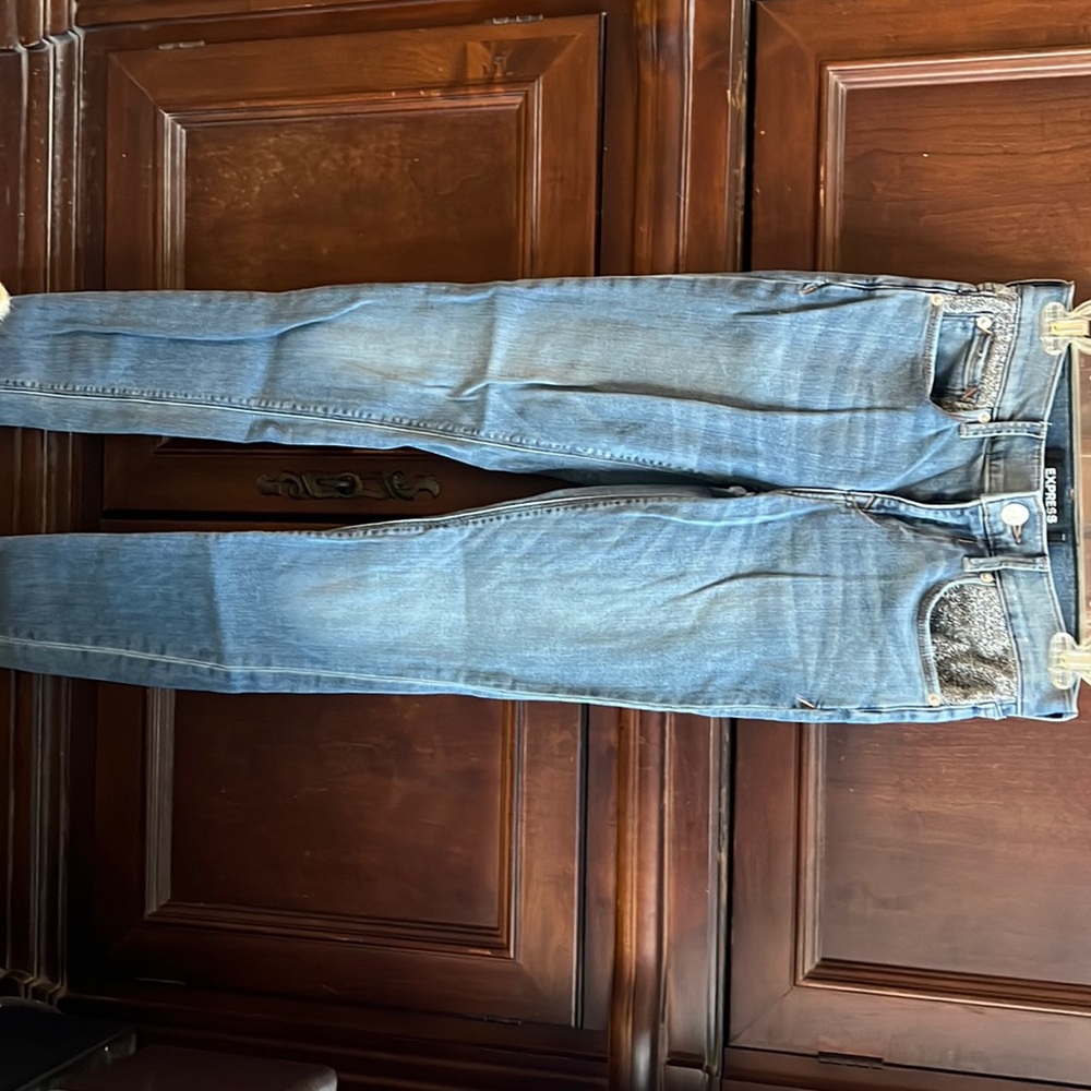 Express mid rise sparkly skinny jeans